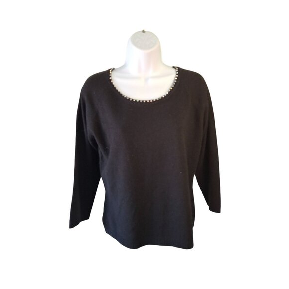 Mac & Jac Sweater Long Sleeve Rhinestone Neckline Womens Large Black - Picture 1 of 6